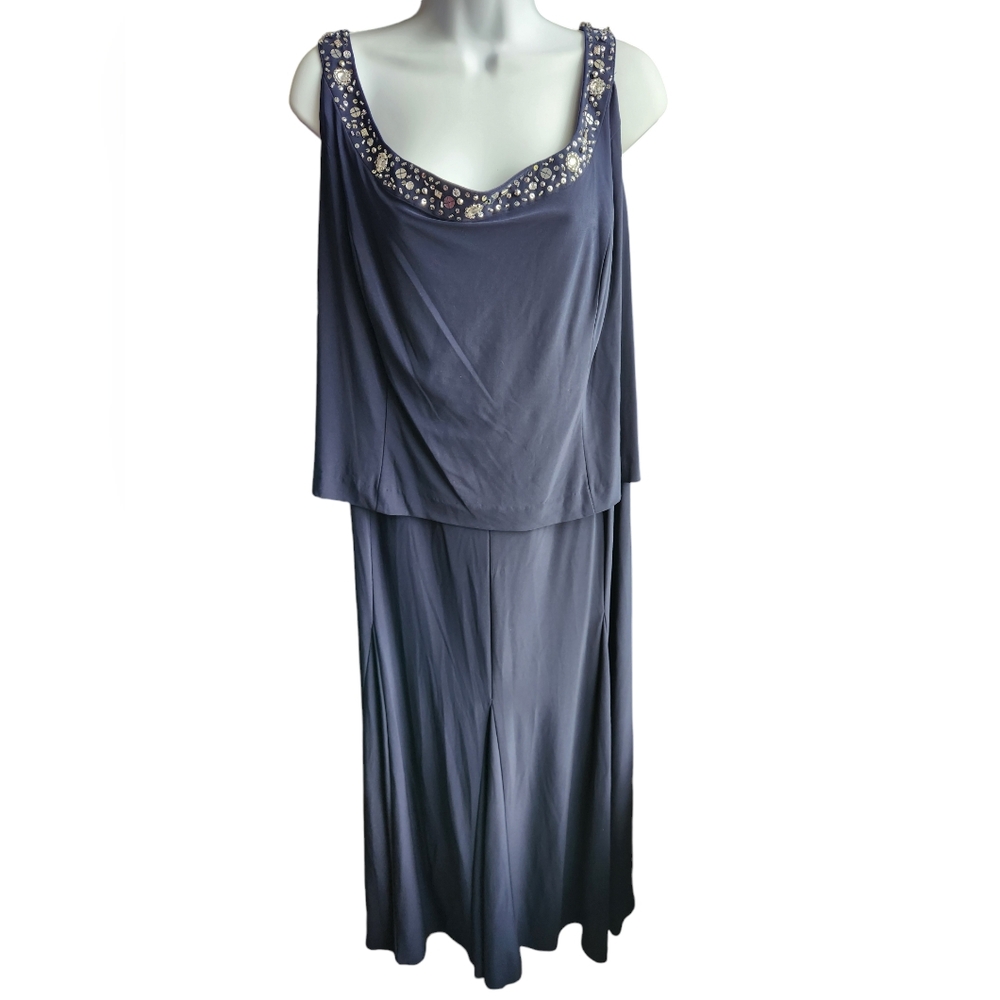 Alex Evenings Navy Blue Rhinestone Plus Size Sleeveless A-Line Dress Size 20W
